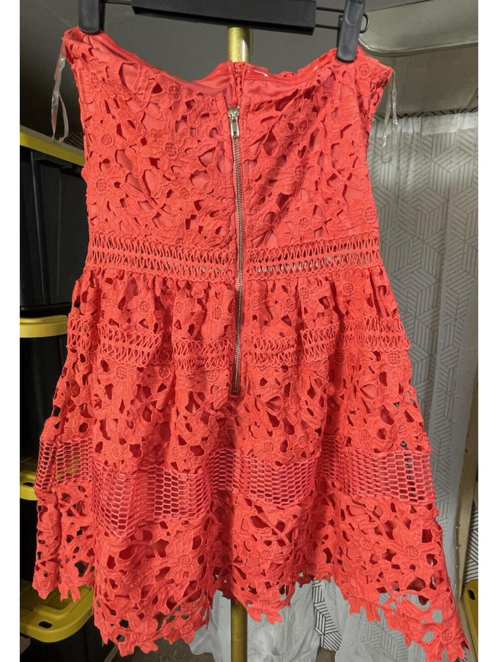 Romeo + Juliet Couture Coral Lace Strapless Dress Medium Juniors Boho Cocktail - Picture 3 of 7
